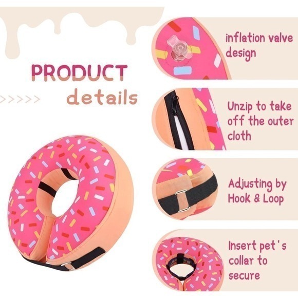 Inflatable Donut Dog Recovery Collar Sz XXL Pet Cone / Blue Sprinkles - Picture 5 of 6
